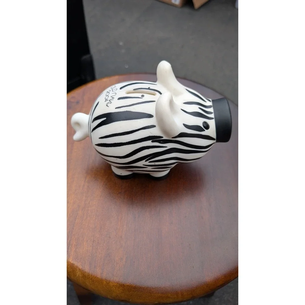 Collectible Old Navy Piggy Bank 2004 Zebra Striped Pig Black White PVC